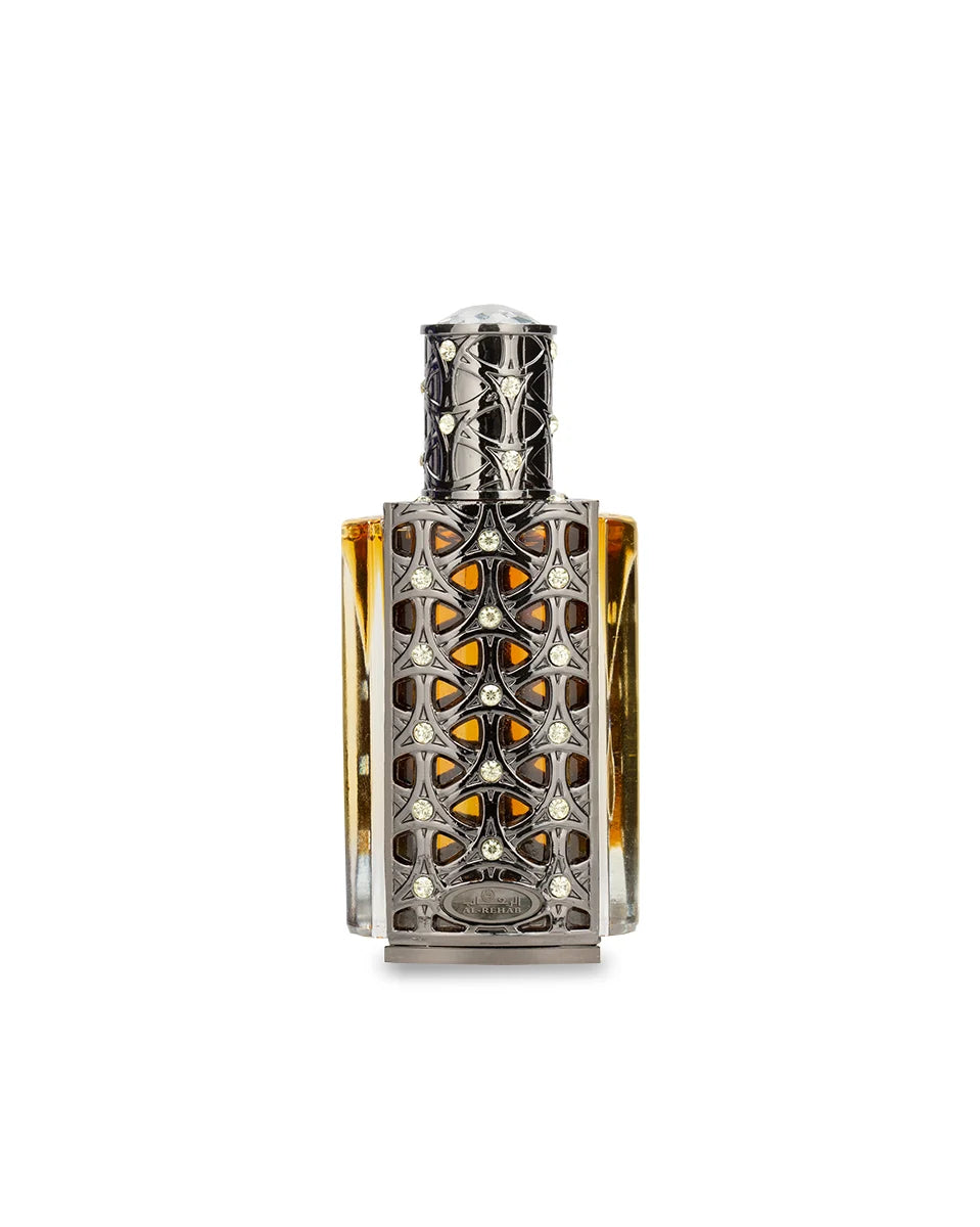 Luxury perfume bottle with intricate design on a white background