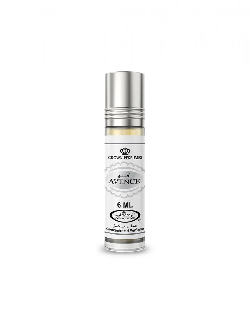 Perfume bottle labeled 'Avenue' with 'Crown Perfumes' branding on a white background