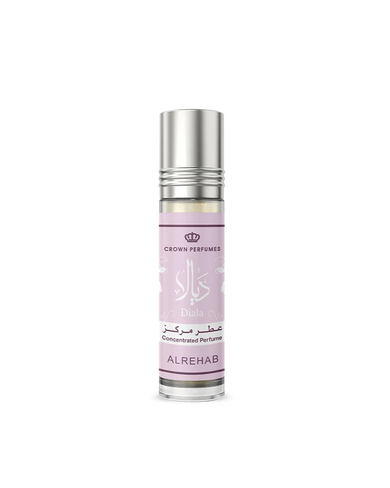 Perfume bottle labeled 'Alrehab' by Crown Perfumes on a white background