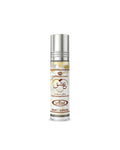 Perfume bottle with silver cap on a white background