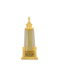 Decorative tower with gold and silver finish on a white background