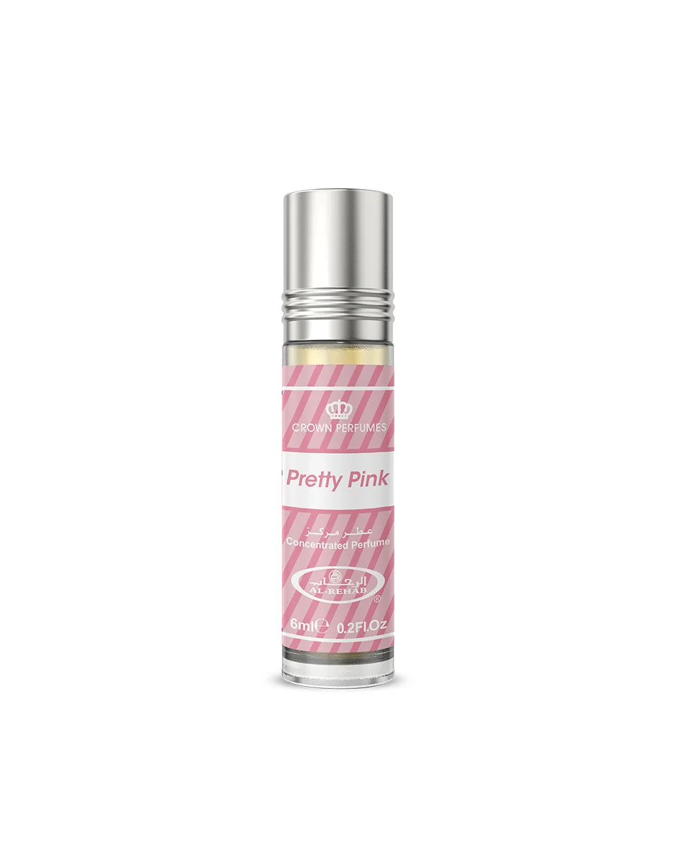 Small bottle labeled 'Pretty Pink' on a white background