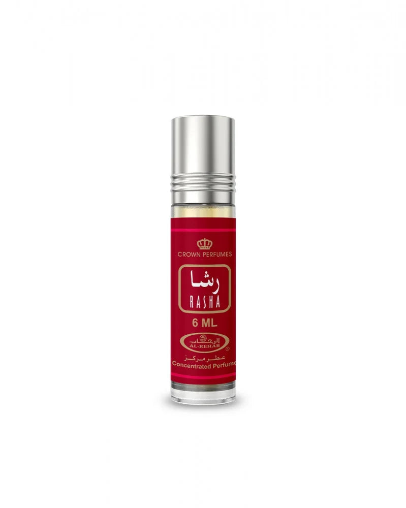Red perfume bottle with silver cap on a white background