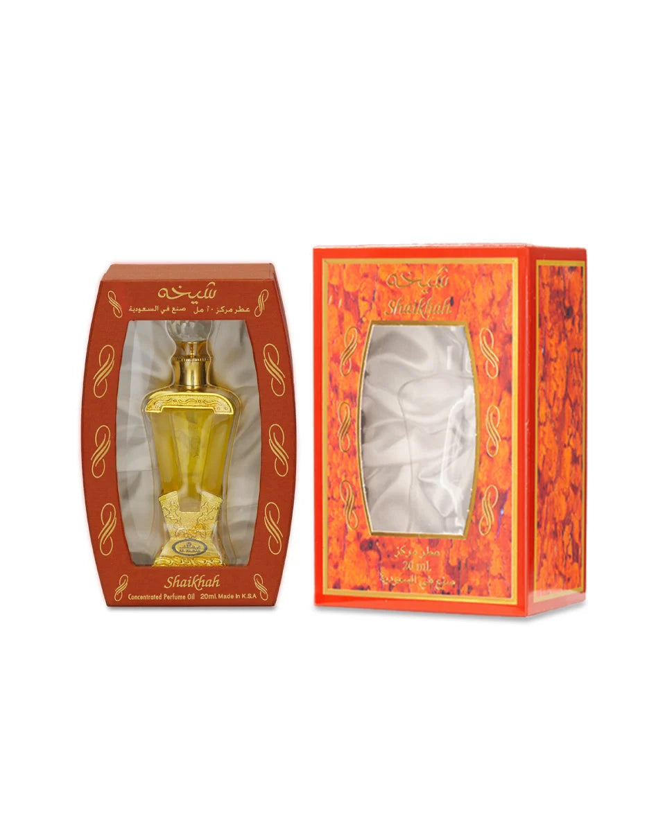 Perfume bottle in an orange box on a white background