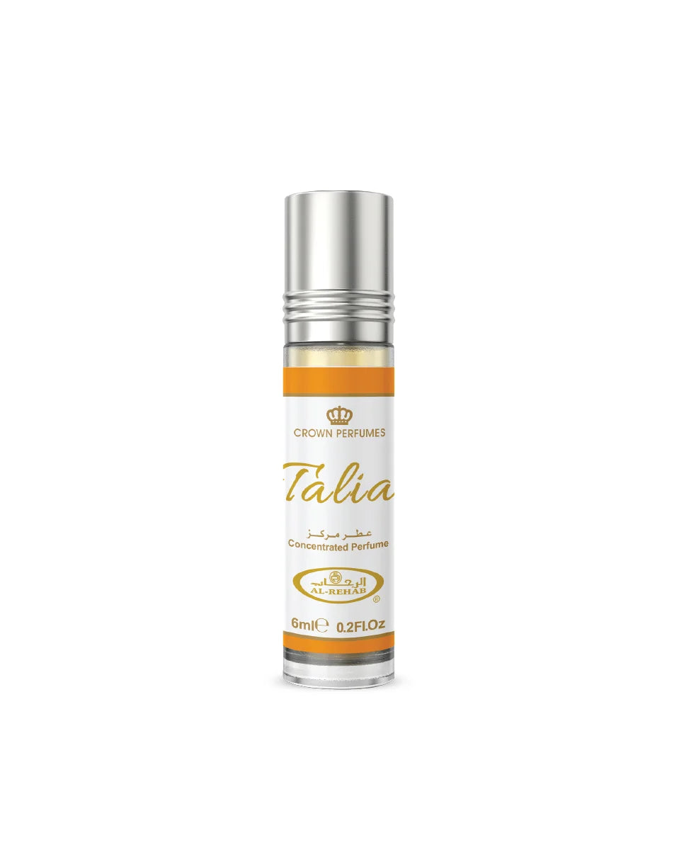 Perfume bottle labeled 'Talia' by Crown Perfumes on a white background