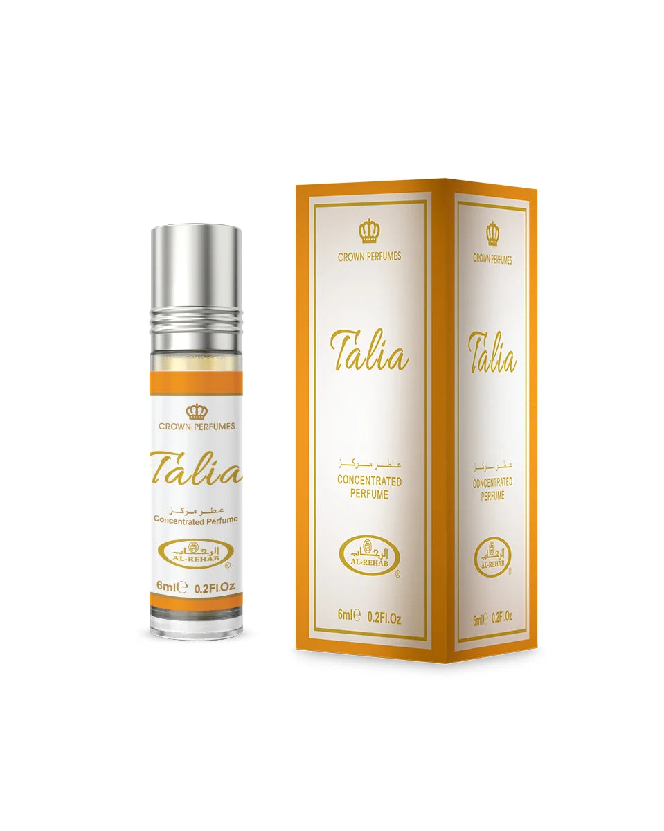 Perfume bottle and packaging with 'Talisa' branding on a white background