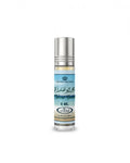 Small perfume bottle with a blue label on a white background
