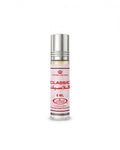 Small perfume bottle with silver cap and red text on a white background